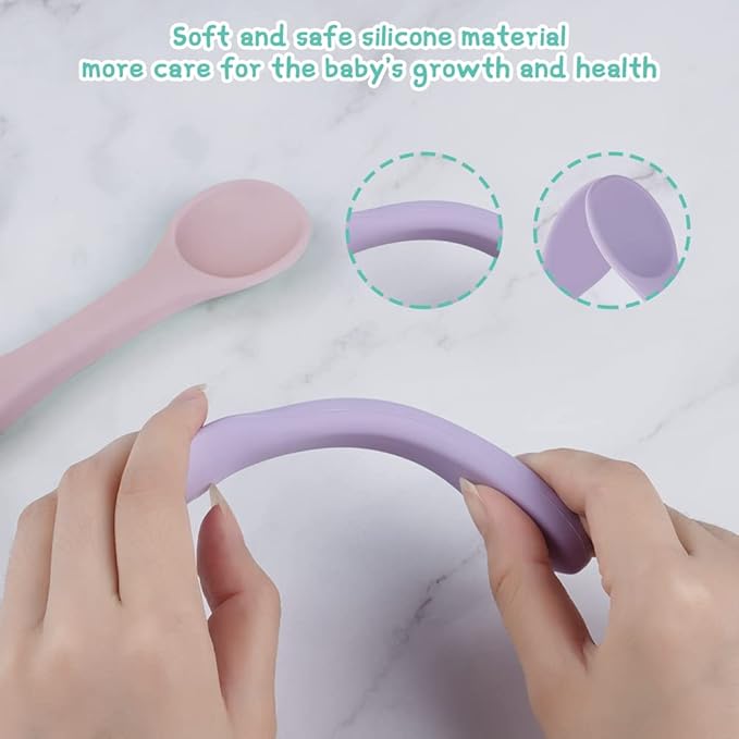 Vicloon Silicone Baby Feeding Spoons, 4 PCS Baby Spoons, First Stage Feeding Spoons for Infants, Silicone Baby Spoons Ultra-Durable & Chewproof, Silicone Feeding Spoons Dishwasher Safe,Baby Utensils