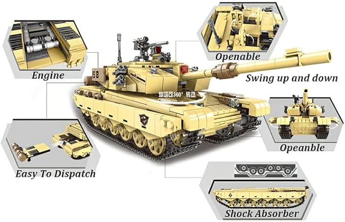 General Jim's Type 99 Main Battle Tank Building Block Alternative Bricks Set, 1,340 Pieces – Realistic Design with Rotating Turret, Moving Cannon, and Functional Suspension