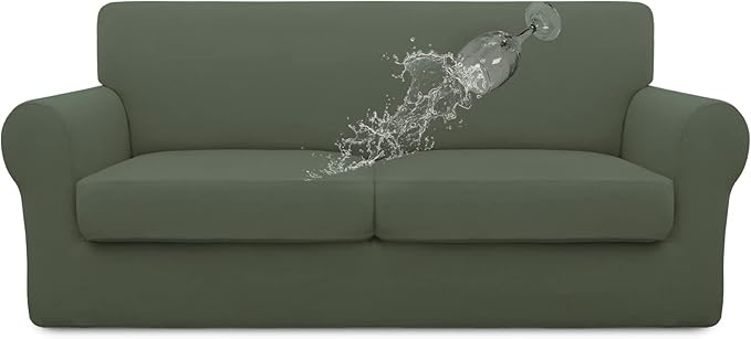 Easy-Going 100% Dual Waterproof Oversized Loveseat Cover Stretch Soft Couch Cover for Dogs, Sofa Slipcover for 2 Separate Cushion Couch Leakproof Furniture Protector Grayish Green