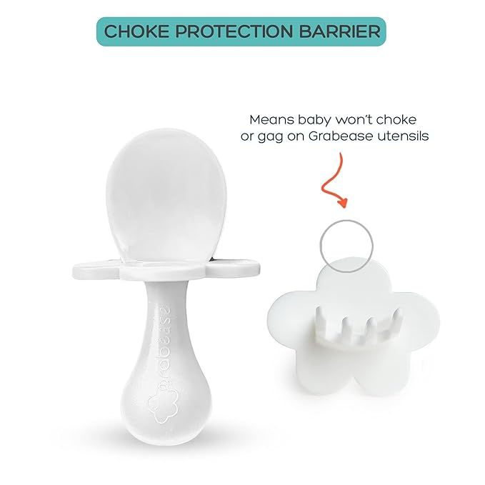 Grabease Toddler Utensils Toddler Spoons and Forks Baby Silverware Baby Self Feeding Utensils, BPA-Free & Phthalate-Free for Baby & Toddler, 1 Set, Plastic, White