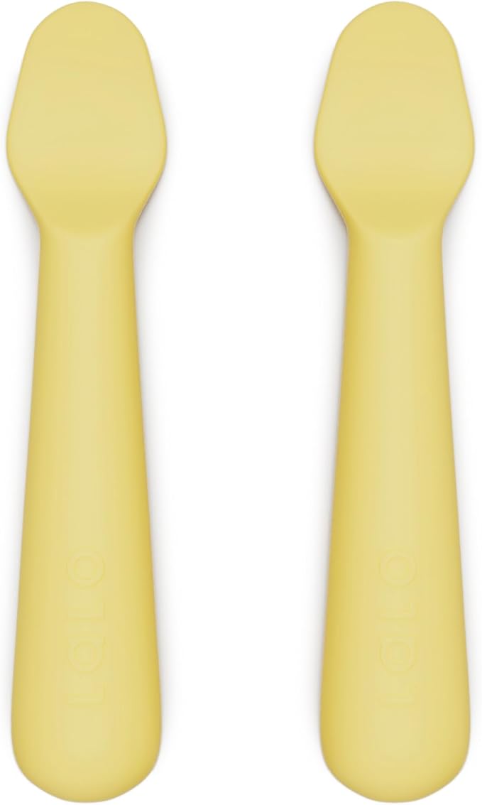 Lalo Little Spoon Set - 2 Piece Baby Spoons Set for Infants & Babies - Made From Food Grade Silicone Dishwasher Safe - Baby Feeding Essentials for Early Stage Mealtime - Popcorn