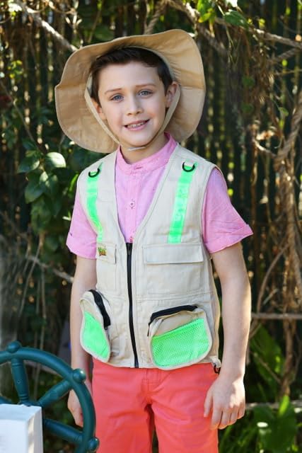 Safari Outdoor Exploration Vest Set for Fishing Hunting Outdoor Exploration (Adult S/M, Tan Vest with Hat)
