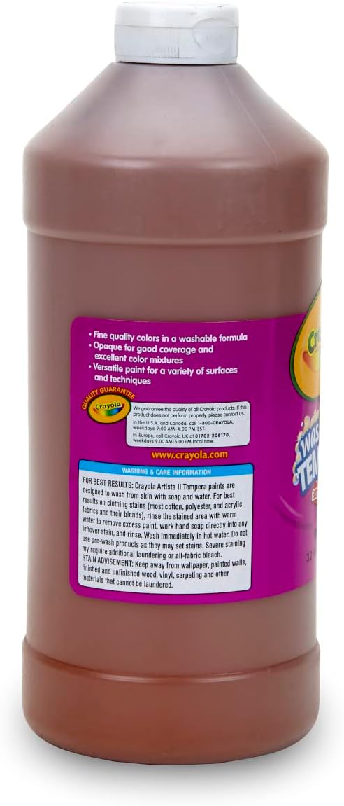 Crayola Washable Tempera Paint For Kids, Brown Paint, Classroom Supplies, Non Toxic, 32 Oz Squeeze Bottle