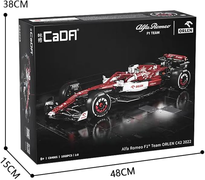 CaDA C64005w Alfa Romeo F1 Race Car C42 Building Blocks Set, 1868 PCS 1: 8 MOC Creative Building Blocks, Excellent Racer Model and Collection STEM Gift for 8+ Kids Teens and Adults