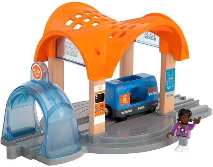 BRIO 33973 Smart Tech Sound Action Tunnel Station | Wooden Toy Train Set for Kids Age 3 and Up