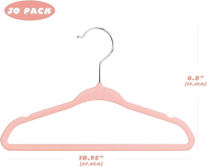 Kids Velvet Hangers 30 Pack, 11 Inch Size Non-Slip Baby Hangers, Space-Saving Nursery Hangers, Perfect Infant/Toddler Clothes Hangers for Daily Use(Pink)