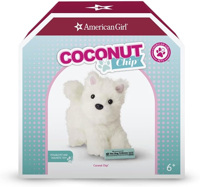 American Girl Coconut Chip White Dog for 18-inch Dolls plus Pet Accessories