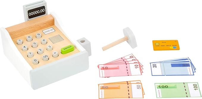 Wooden Cash Register Set by Small Foot – Includes Push Buttons, Credit Card, Scanner & Paper Money - Social, Educational and Imaginative Development – Ages 3+ Years
