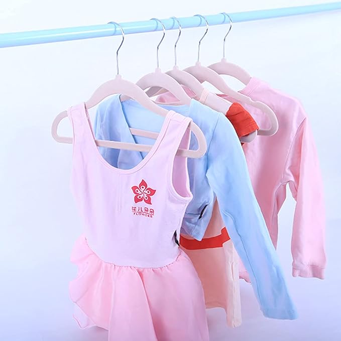 Kids Velvet Clothes Hangers, Non Slip Baby Hangers Pink (11.6" Inch - 40 Pack)