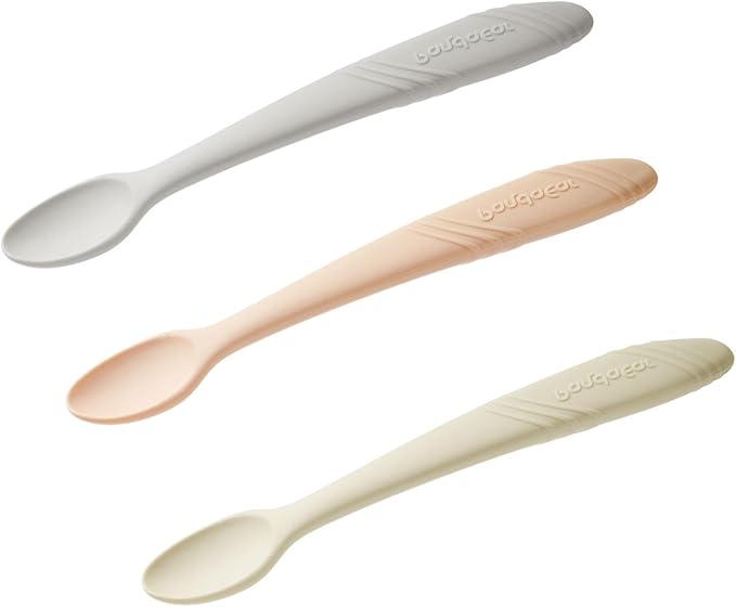 PandaEar 5 Pack Silicone Baby Spoons Self Feeding 4 6 Months, Baby Food Feeding Spoons Utensils, Gentle for Baby Led Weaning, Safe for Teething, Infant Spoons First Stage, BPA-Free, Easy to Clean