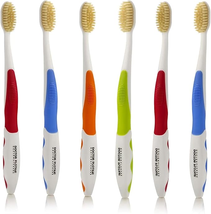 MOUTHWATCHERS Dr Plotkas Extra Soft Flossing Toothbrush Manual Soft Toothbrush for Adults, Ultra Clean Toothbrush, Good for Sensitive Teeth and Gums, Multicolor - 6 Pack