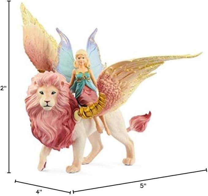 Fairy in Flight on Winged Lion schleich BAYALA with Moveable Parts, Detachable Toy Fairy Figurine Riding Magical Pink Lion, for Children Ages 5+