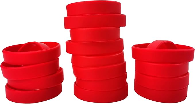 50 PCS Silicone Bracelets Wristbands for kid, Sports Rubber Elastic Wristband Bracelet for Party Decorations Favors Set Pack Red