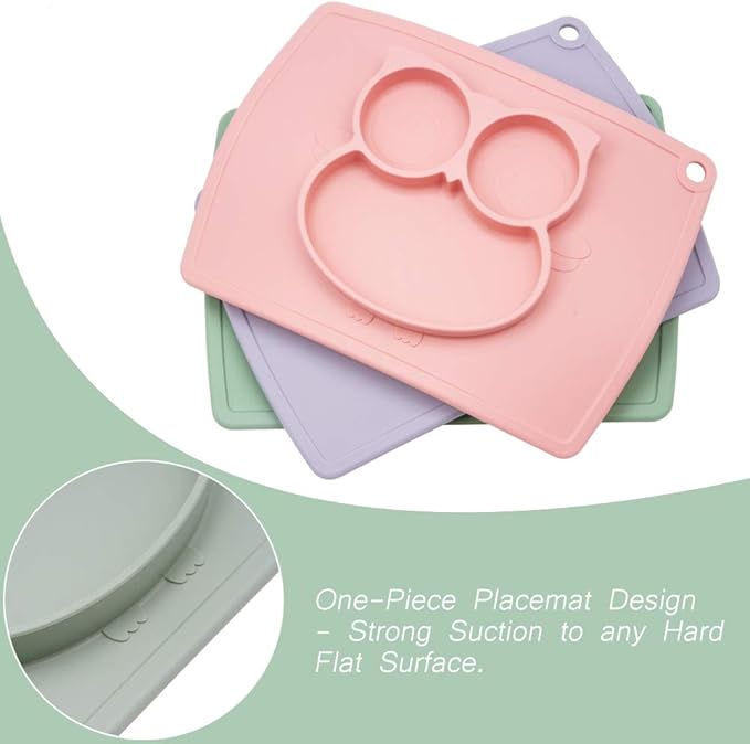 Qshare Toddler Plate, Portable Baby Plate for Toddlers and Kids, BPA-Free Strong Suction Plates for Toddlers, Dishwasher and Microwave Safe Silicone Placemat 11x8x1 inch