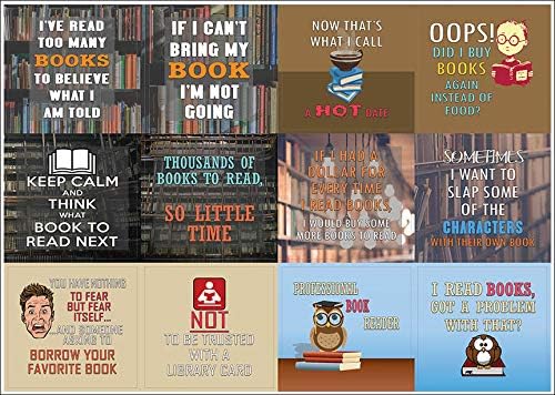 Creanoso Bookish Humor and Sayings (10-Sheet) – Total 120 pcs (10 X 12pcs) Individual Small Size 2.1 x 2. Inches, Waterproof, Unique Themes Designs, DIY Art Decal for Boys & Girls, Children, Teens