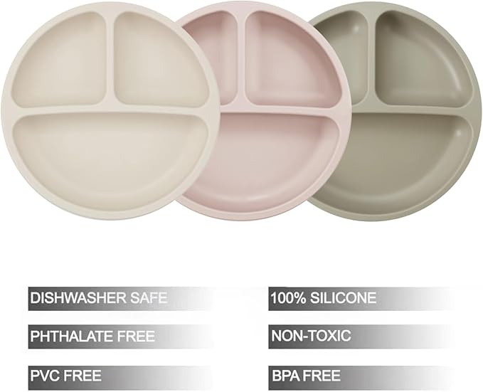 PandaEar 9 PCS Toddler Plates and Utensils Set, 3 Pack Suction Plates for Toddler with 3 Spoons 3 Forks, Silicone Baby Feeding Set, Toddler Dinnerware Eating Essentials