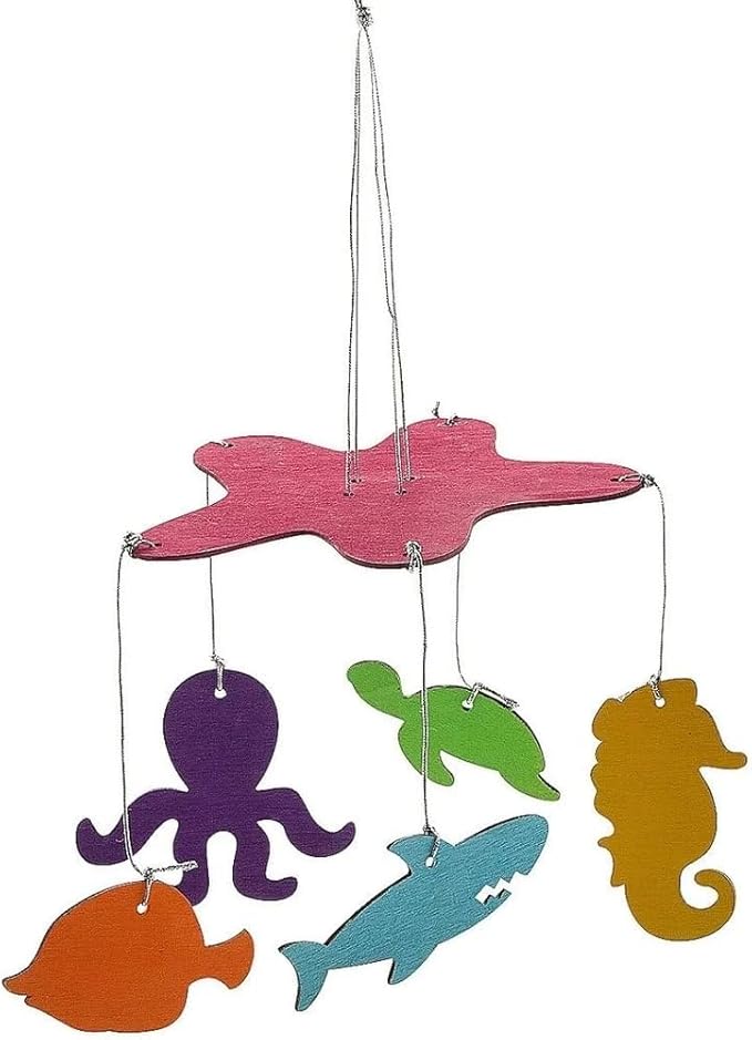 Fun Express DIY Wood Sealife Mobile CK-12 - Craft Kits - VBS Vacation Bible School Supplies/Decor - 12 Pieces