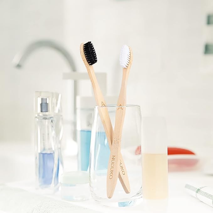 Biodegradable Bamboo Toothbrushes, 10 Piece BPA Free Soft Bristles Toothbrushes, Natural, Eco-Friendly, Green and Compostable