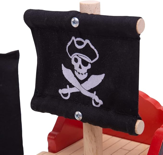 Bigjigs Rail Wooden Pirate Ship Galleon - Pirate Accessories for Wooden Train Sets, Bigjigs Train Accessories, Pirate Ship Toys for Kids, Wooden Toys for 3 4 5 Year Olds