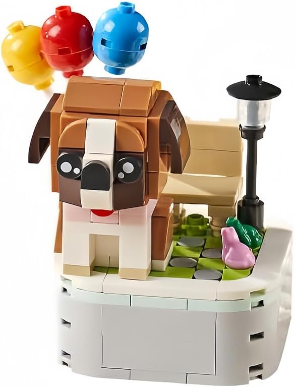 Dog Building Decoration Set Cut Brown Puppy Blocks with Balloon- Mini Blocks Arts and Crafts for Kids Ages 6-12+, Home Decor Gifts for Kids Boys&Girls, Adults(199 PCS)