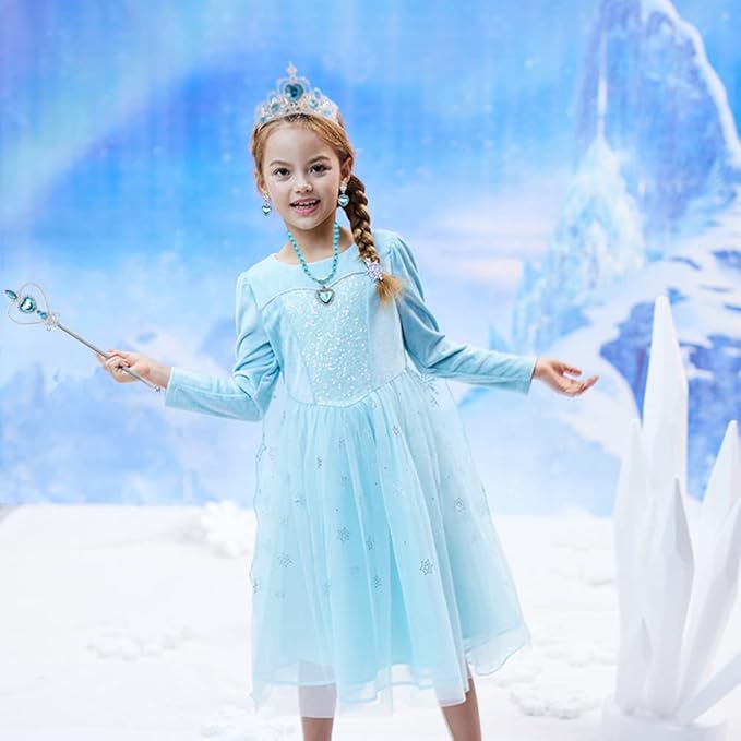 Princess Elsa Costume Dress up Accessories for Girls Elsa Cosplay Accessories Christmas Gifts Set Elsa Gloves Tiara Crown Necklace Wand Earrings Ring Princess Accessories for Girls