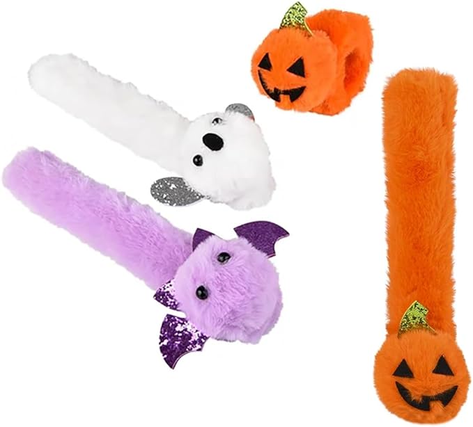 Halloween Plush Slap Bracelets, 8" Bracelets, Party Favor (6-Pack)
