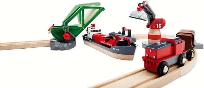 BRIO World - 33061 Cargo Harbor Set | 16-Piece Train Set with Accessories Wooden Tracks | Ideal Gift for Kids Aged 3+ | Certified Sustainable Materials