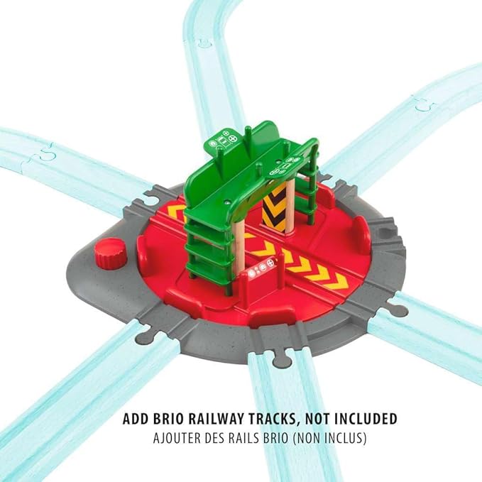 BRIO World 33476 - Turntable & Figure | 2 Piece Wooden Toy Train Accessory for Kids | Multiple Track Connection Points | Spacious Turntable | Poseable Train Engineer Figure | Ages 3 and Up