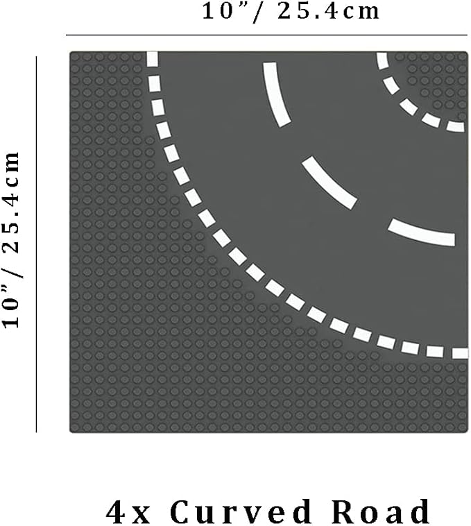 Classic City Street Baseplates 10” x 10” Building Brick Block Highway Race Track Base Plate Toy Kit, Compatible with Lego, 2 Straight + 4 Curved Road Baseplates