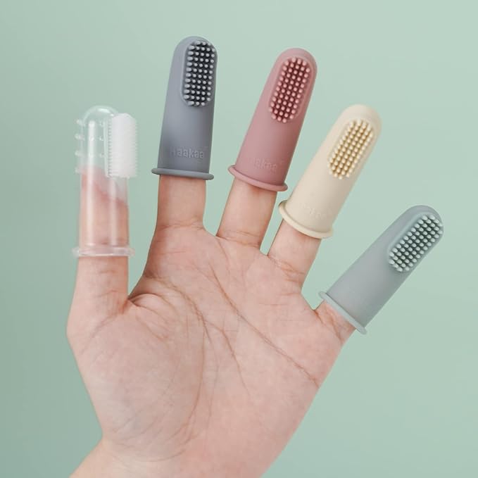 haakaa Silicone Baby Finger Toothbrush, Oral Care for Infants&Babies&Toddlers&Kids, Soft Food Grade Silicone, 0 Months+, 2 Pack, Blush