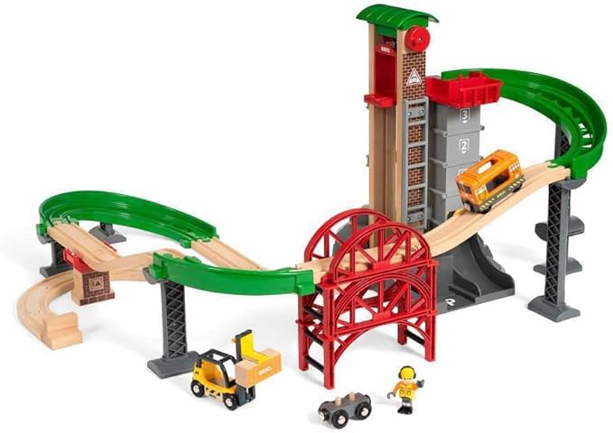 BRIO World 33887 Lift & Load Warehouse Set | 32 Piece Kids Train Toy Set with Wooden Tracks and Accessories | Interactive Design | FSC Certified Wood | for Ages 3 and Up