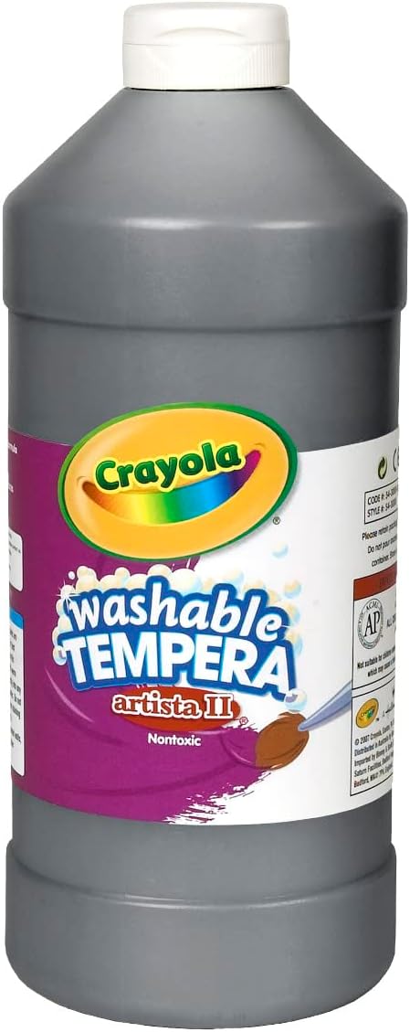 Crayola Washable Tempera Paint For Kids, Black Paint, Classroom Supplies, Non Toxic, 32 Oz Squeeze Bottle