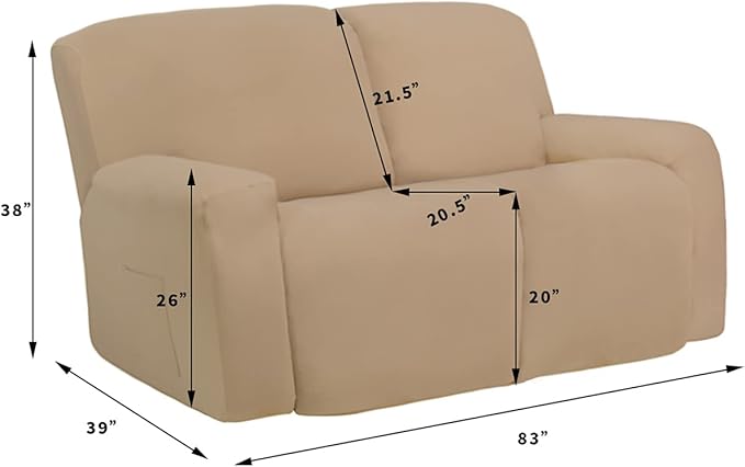 Easy-Going Oversized 6 Pieces Microfiber Stretch Sectional Recliner Loveseat Sofa Slipcover Soft Fitted Fleece 2 Seats Couch Cover Washable Furniture Protector with Elasticity for Kids Pet Snow White