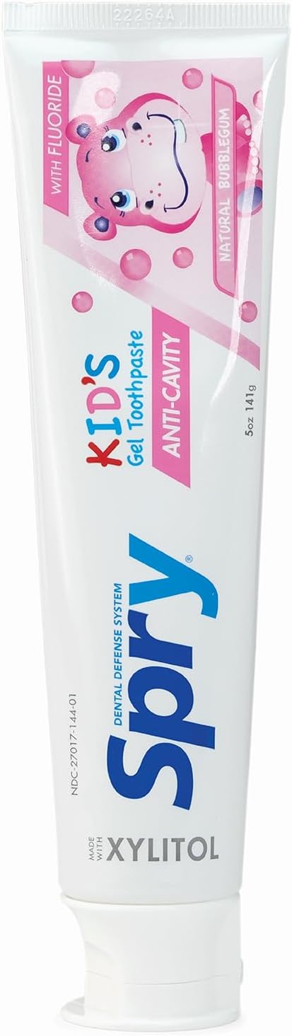 Spry Xylitol Toothpaste for Kids 5oz. Kids Toothpaste with Fluoride, Teeth Whitening Kids Toothpaste with Xylitol, Natural Breath Freshening, Mouth Moisturizing Ingredients, Bubble Gum (Pack of 1)