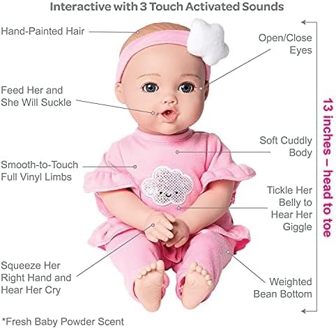 Adora Nurture Time Babies 13 Inch Baby Doll and Clothes Set with 3 Touch Activated Features Birthday Gift for Kids Ages 1 and Up - Soft Pink