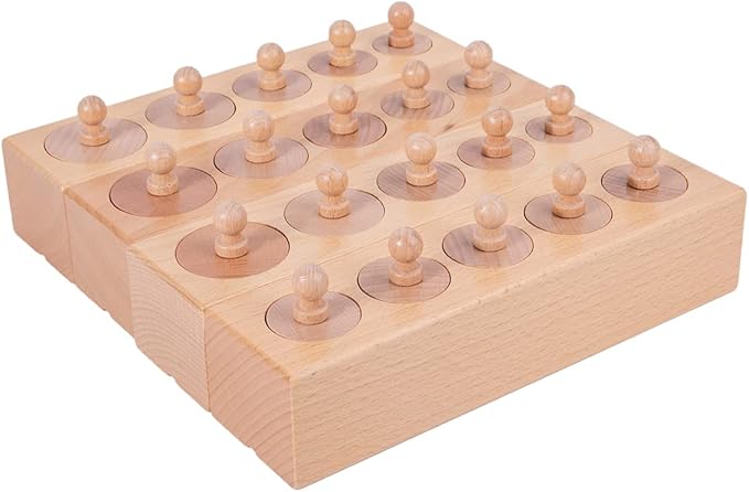 Adena Montessori Knobbed Cylinders Blocks Home Preschool 2 3 Years OldToys (Primary Color Knobbed Cylinders)
