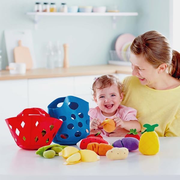 Hape Toddler Fruit Basket |Soft Pretend Food Playset for Kids, Fruit Toy Basket Includes Banana, Apple, Pineapple, Orange and More