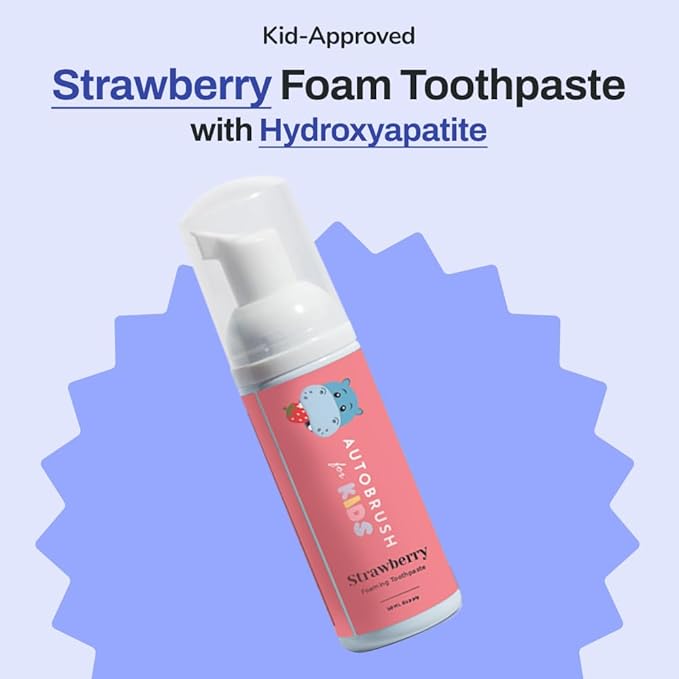 autobrush Kids Fluoride-Free Foaming Toothpaste Strawberry Flavor for Electric or U-Shaped Toothbrush, SLS-Free, Training Toothpaste, Anti-Cavity (3 Pack)