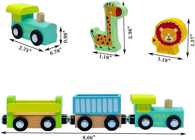 Wooden Trains Cars with Crane Magnetic Train Toys for Wooden Train Tracks Train Sets for Toddlers and Kids Ages 3+ (Zoo Train)