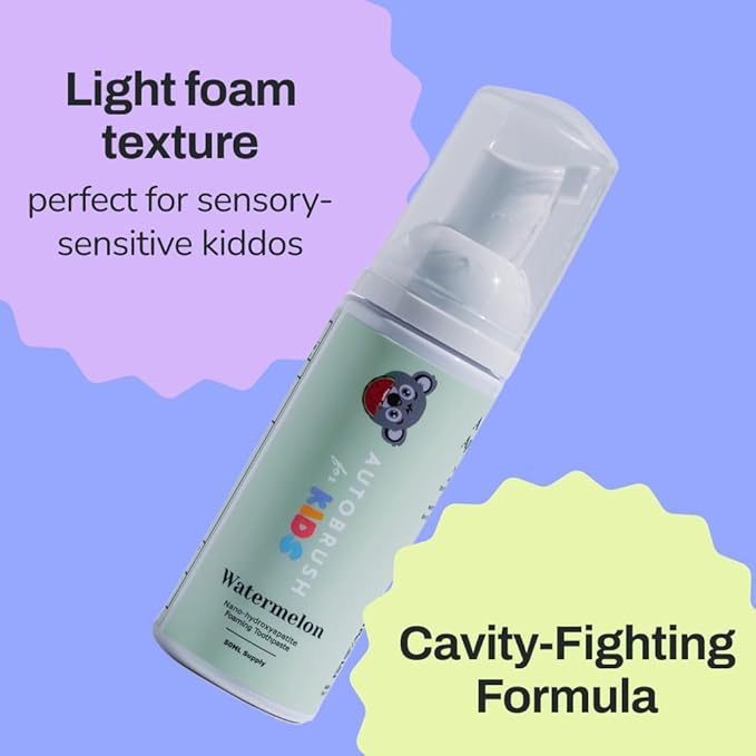 autobrush Kids Fluoride-Free Foaming Toothpaste Watermelon Flavor for Electric or U-Shaped Toothbrush, SLS-Free, Training Toothpaste, Anti-Cavity (3 Pack)