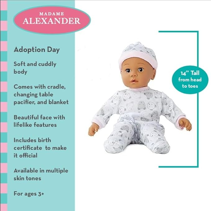 Madame Alexander 14" Adoption Day Baby Boy Doll, Light Skin, Blue Eyes,20455