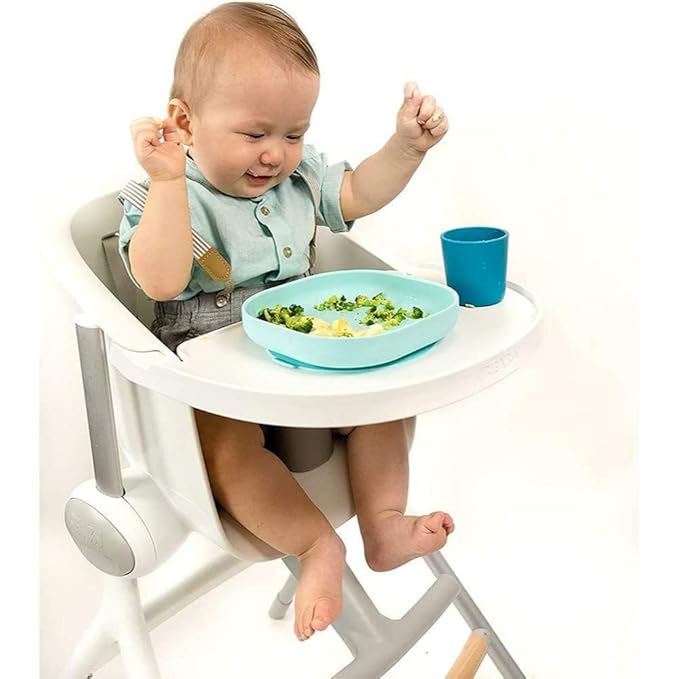 BEABA Silicone 4 Piece Baby Feeding Set, Suction Plates for Baby, Includes Plate, Bowl, Cup, 2nd Stage Silicone Spoon, High Grade Food Safe Silicone, Peacock