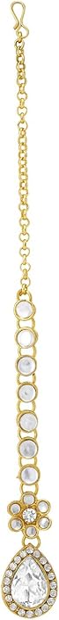 Aheli Traditional Gold Plated Kundan Beads Studded Choker Necklace Dangle Earrings & Maangtikka Set Ethnic Fashion Jewellery Gift for Women