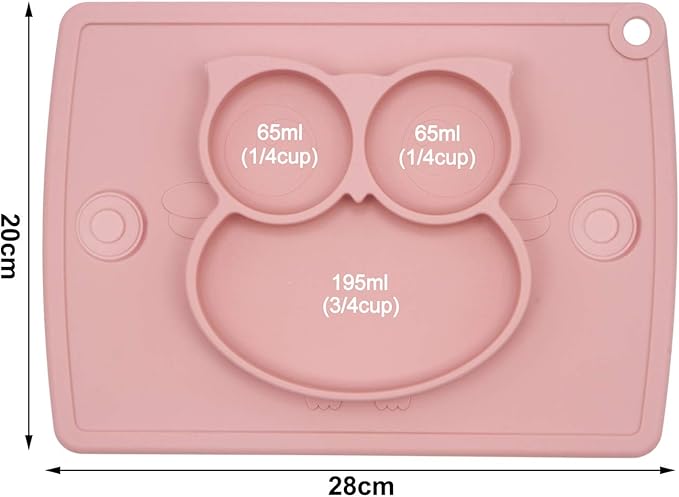 Qshare Toddler Plate, Portable Baby Plate for Toddlers and Kids, BPA-Free Strong Suction Plates for Toddlers, Dishwasher and Microwave Safe Silicone Placemat 11x8x1 inch