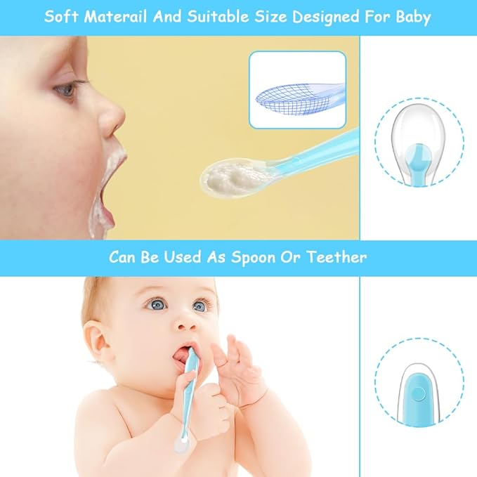 Vicloon Baby Silicone Spoons, 5 PCS Baby Training Feeding Spoons for First Stage 4 Months Toddlers Infants, Baby Utensils Feeding Supplies, Soft Tip BPA Free Gum-Friendly Dishwasher Boil-Proof
