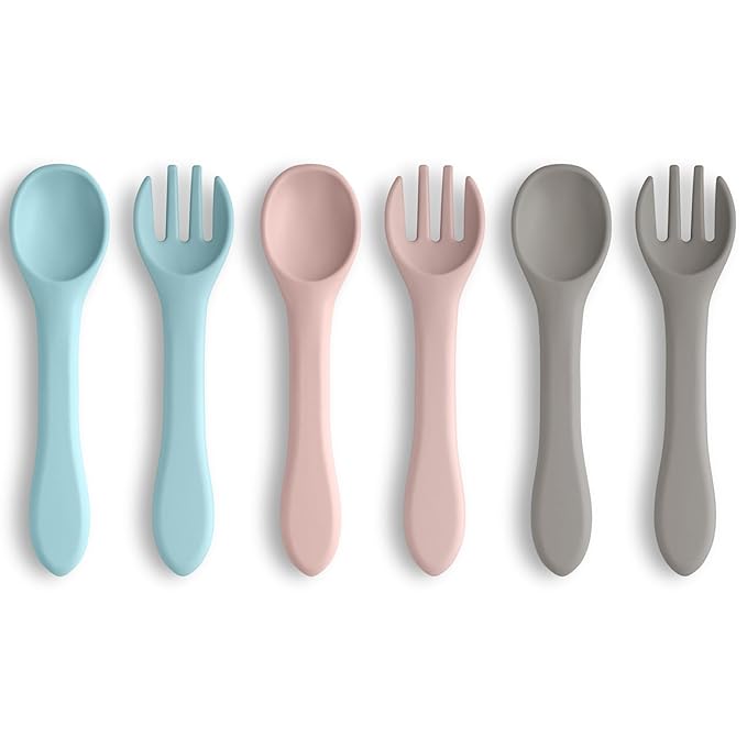 Vicloon Silicone Baby Spoon and Fork Set, 6PCS Baby Led Weaning Spoons and Forks Set, First Stage Feeding Spoons for Infants, Silicone Baby Spoon,Silicone Feeding Spoons Dishwasher Safe,Baby Utensils