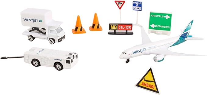 Daron WestJet Airlines Airport Playset with Die-Cast Metal Model Airplane with Plastic Parts, Cars and Transportation Toys for Kids Ages 3+