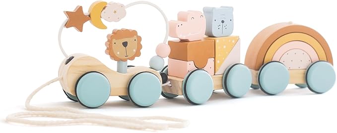 Wooden Train Toys Set Wooden Stacking Train for Toddler Animal Train Toy Montessori Toys for 1 2 3 Boy Girl Christmas Birthday Gift