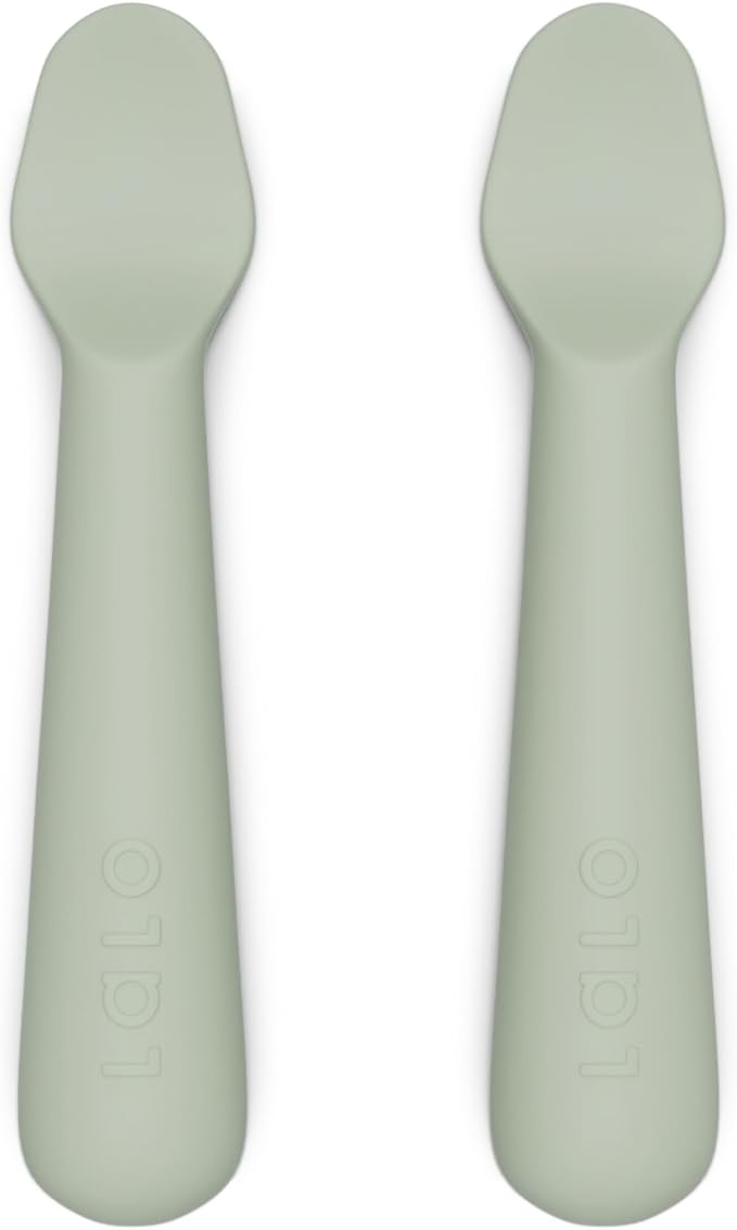 Lalo Little Spoon Set - 2 Piece Baby Spoons Set for Infants & Babies - Made From Food Grade Silicone Dishwasher Safe - Baby Feeding Essentials for Early Stage Mealtime - Sage