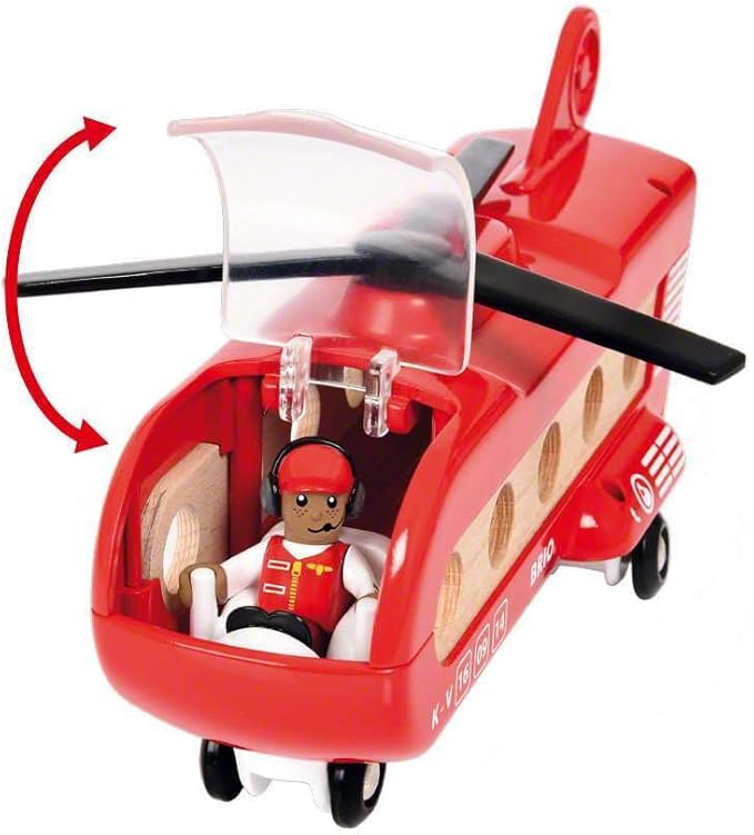 BRIO World 33886 - Cargo Helicopter - Premium Wooden Train Toy | Safe and Durable | Compatible with All Sets | Fun for Toddlers and Kids | Includes Figure and Accessories